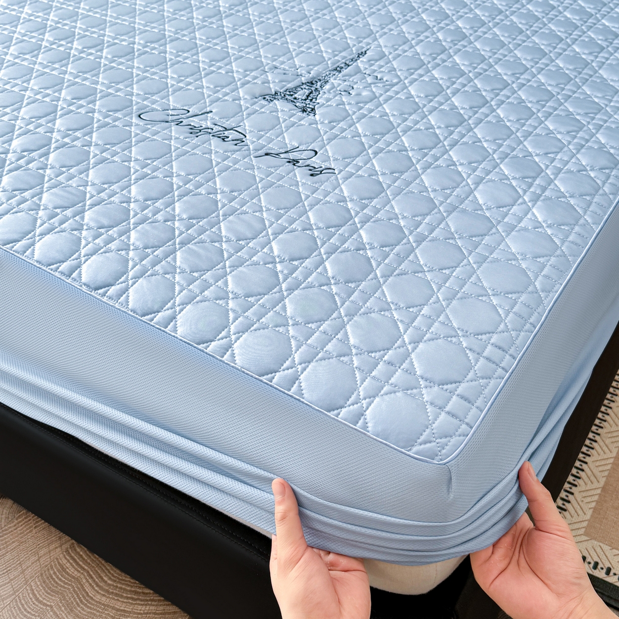 91家纺网 家纺一手货源 找家纺 蓝极人 2026春夏新款冰丝绸水光席席子凉席-戴妃 戴妃-宁静蓝