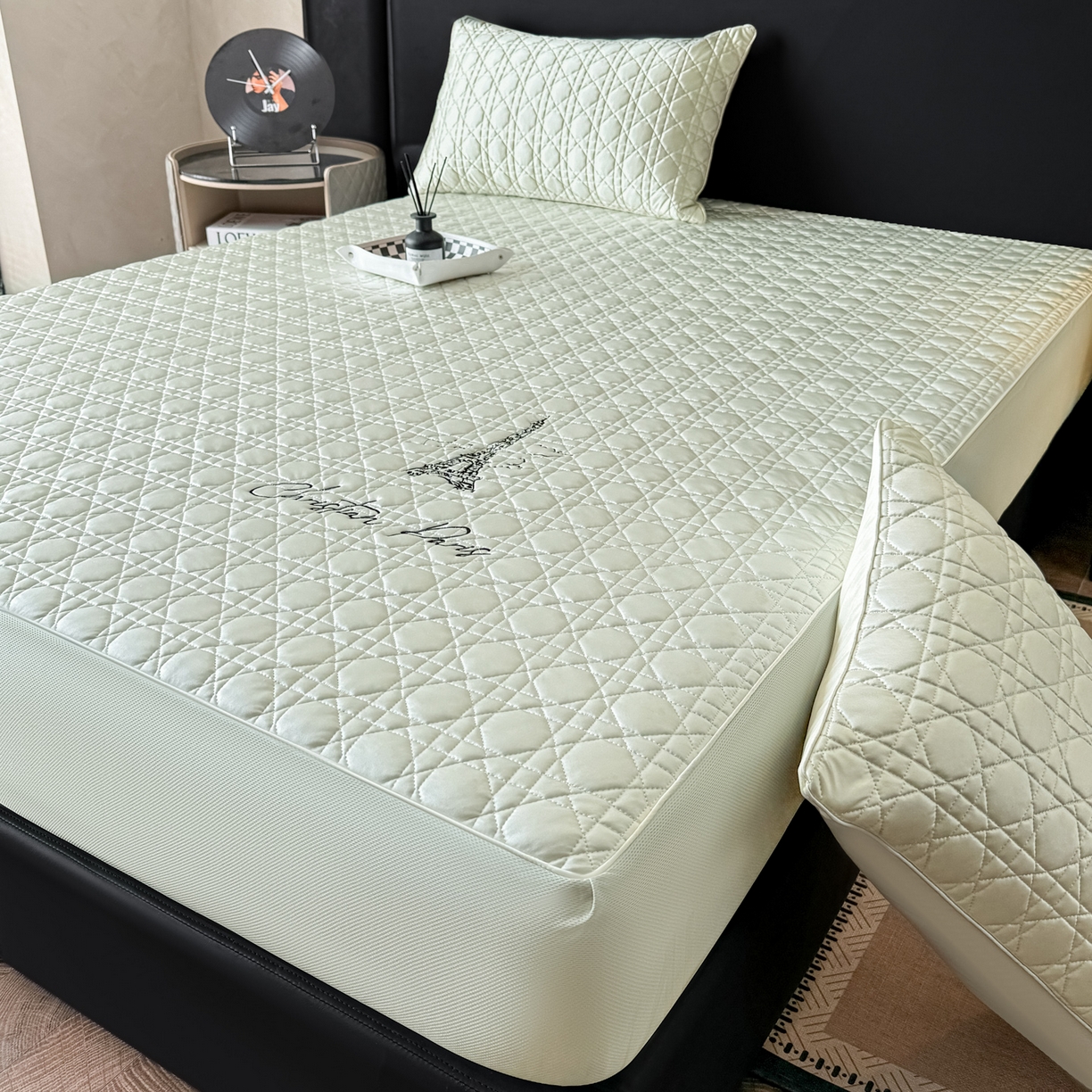 91家纺网 家纺一手货源 找家纺 蓝极人 2026春夏新款冰丝绸水光席席子凉席-戴妃 戴妃-青柠绿