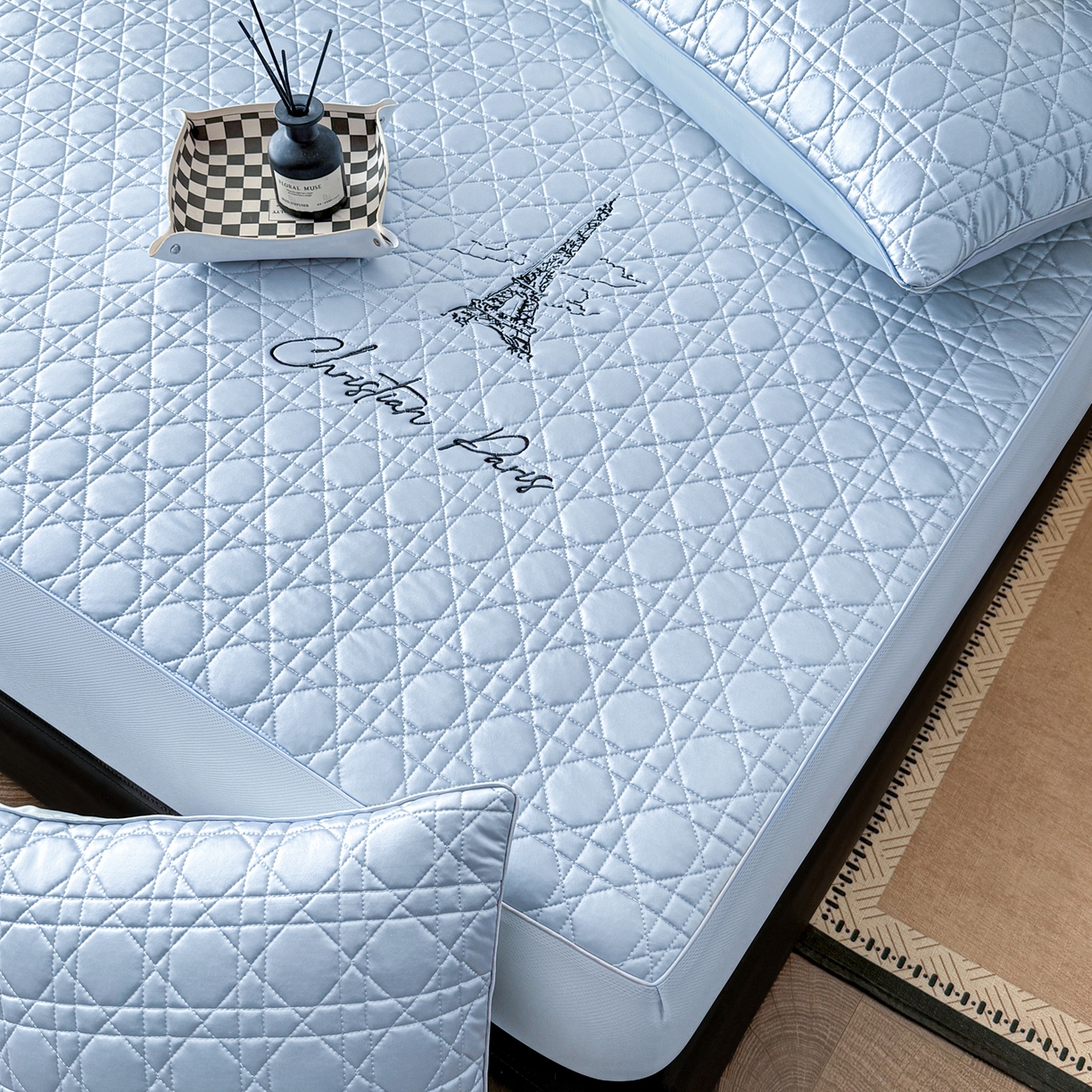 91家纺网 家纺一手货源 找家纺 蓝极人 2026春夏新款冰丝绸水光席席子凉席-戴妃 戴妃-宁静蓝