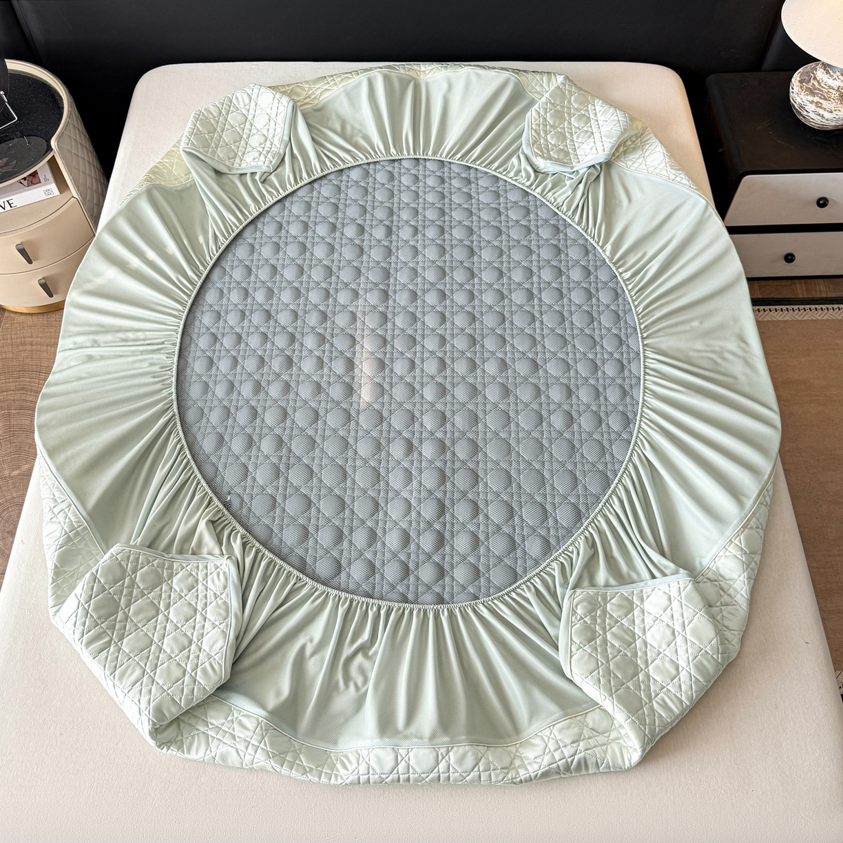 91家纺网 家纺一手货源 找家纺 蓝极人 2026春夏新款冰丝绸水光席席子凉席-戴妃 戴妃-青柠绿