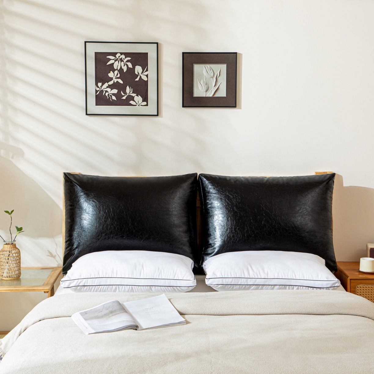 91家纺网 家纺一手货源 找家纺 沐沐家纺 2026新款油蜡皮立体面包枕靠背靠垫 经典纯黑