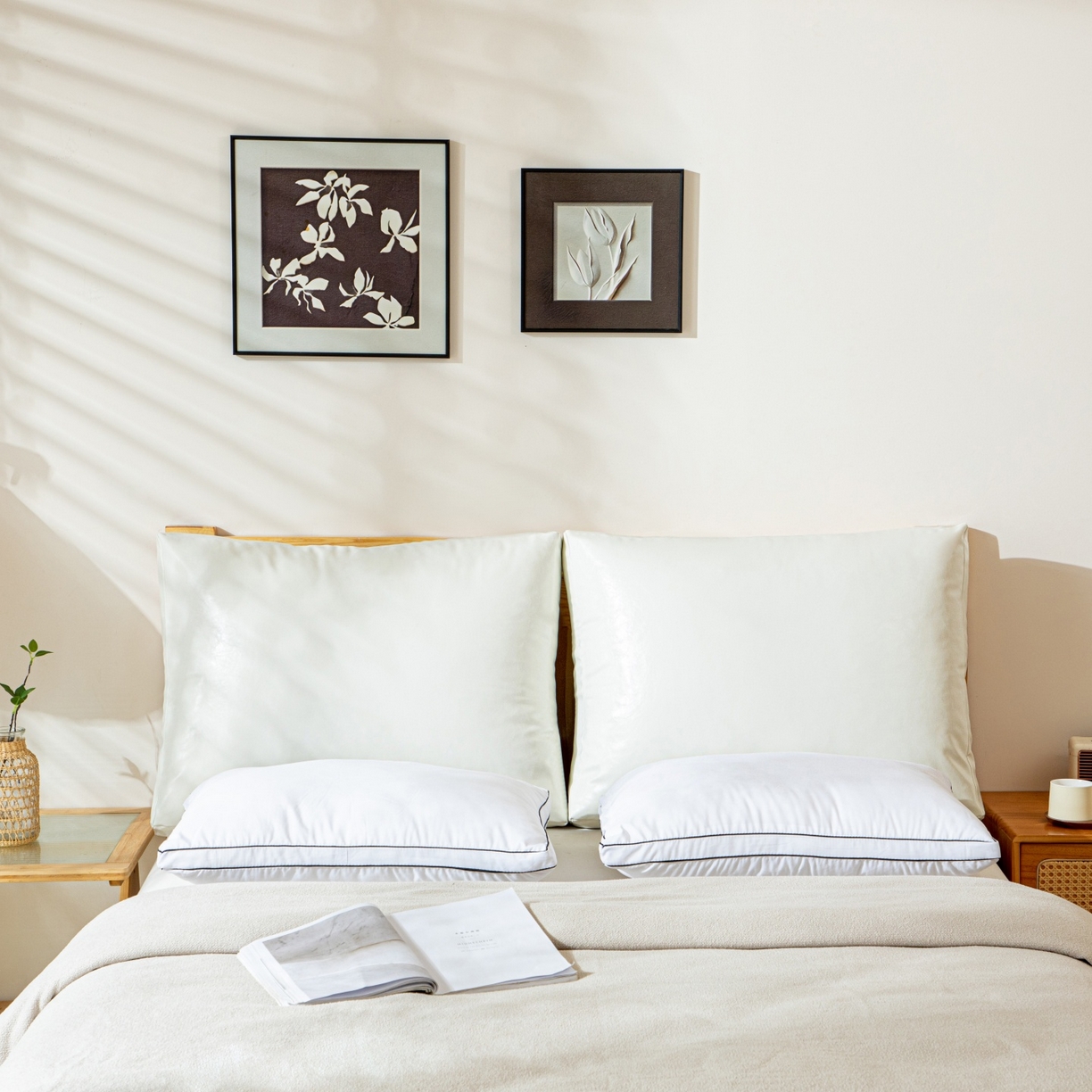 91家纺网 家纺一手货源 找家纺 沐沐家纺 2026新款油蜡皮立体面包枕靠背靠垫 奶白本白