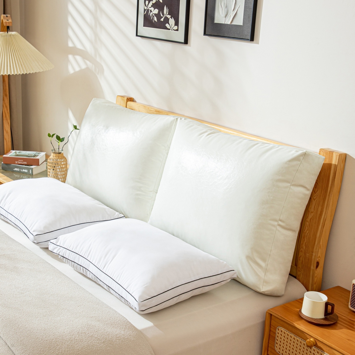 91家纺网 家纺一手货源 找家纺 沐沐家纺 2026新款油蜡皮立体面包枕靠背靠垫 奶白本白