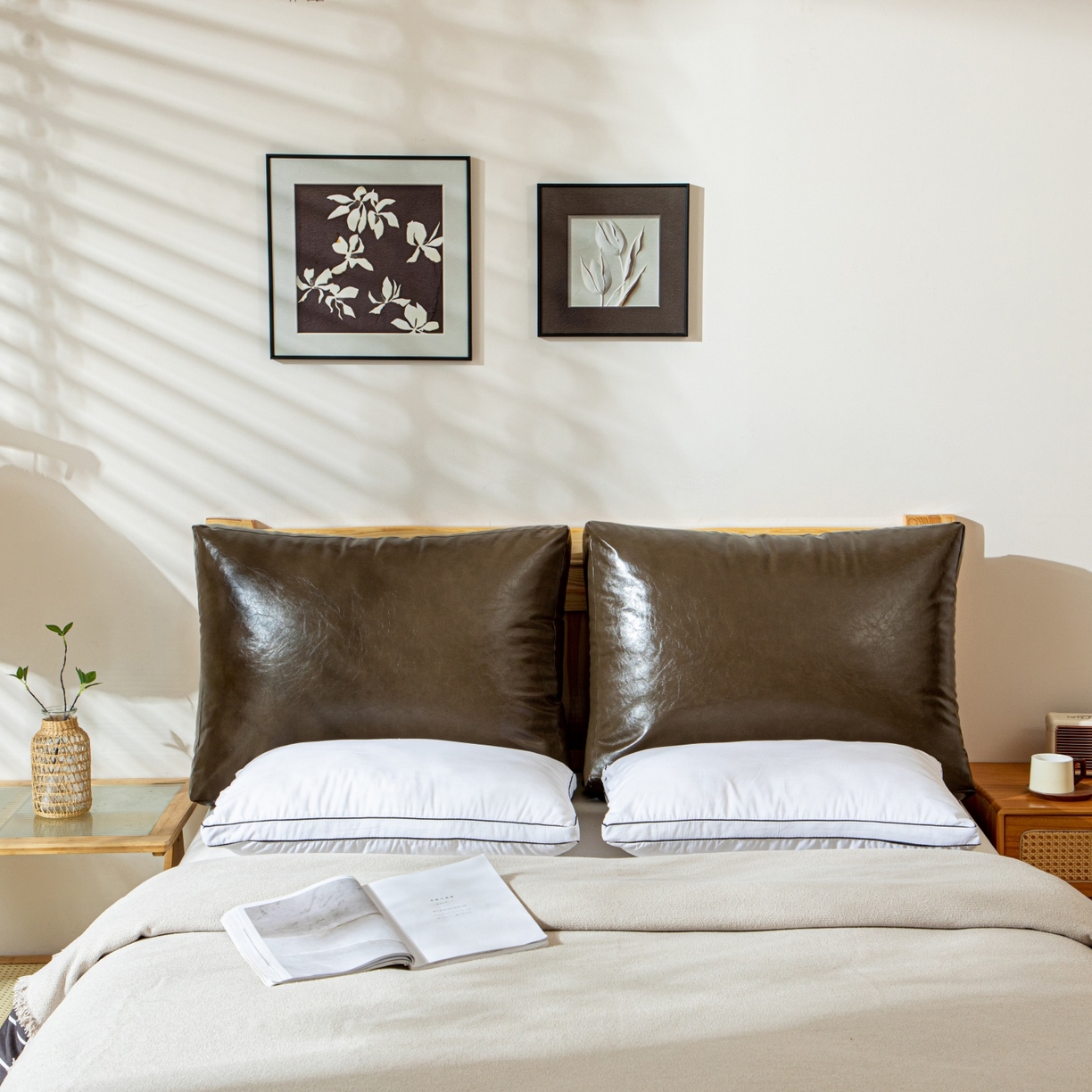 91家纺网 家纺一手货源 找家纺 沐沐家纺 2026新款油蜡皮立体面包枕靠背靠垫 复古深棕