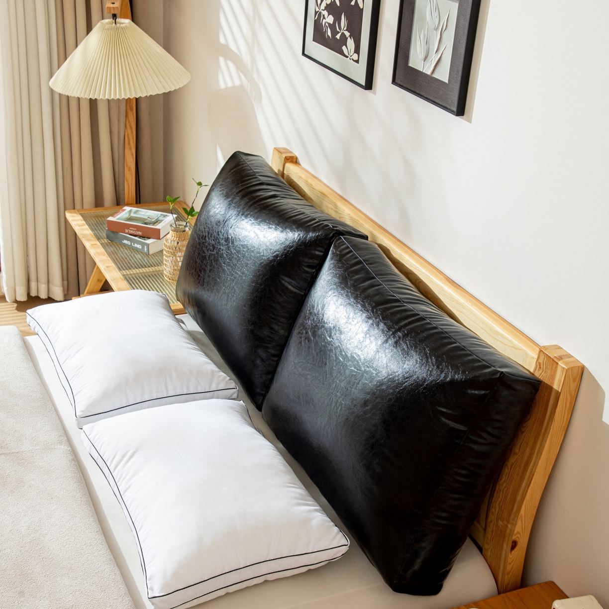 91家纺网 家纺一手货源 找家纺 沐沐家纺 2026新款油蜡皮立体面包枕靠背靠垫 经典纯黑