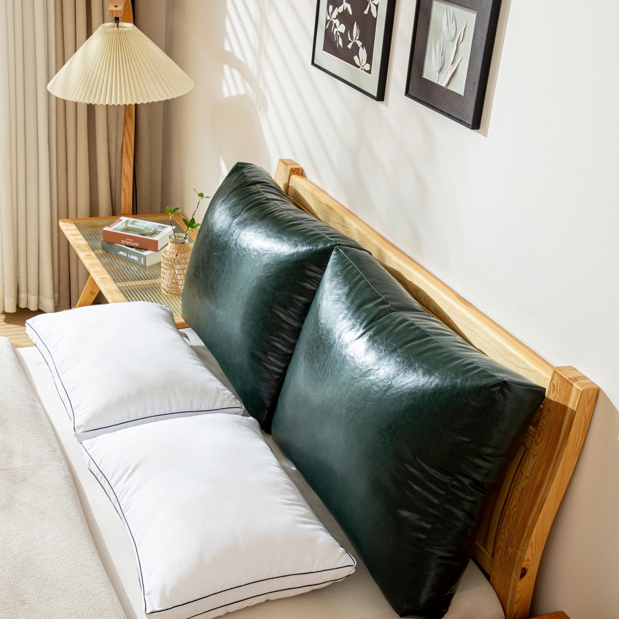 91家纺网 家纺一手货源 找家纺 沐沐家纺 2026新款油蜡皮立体面包枕靠背靠垫 墨绿复古