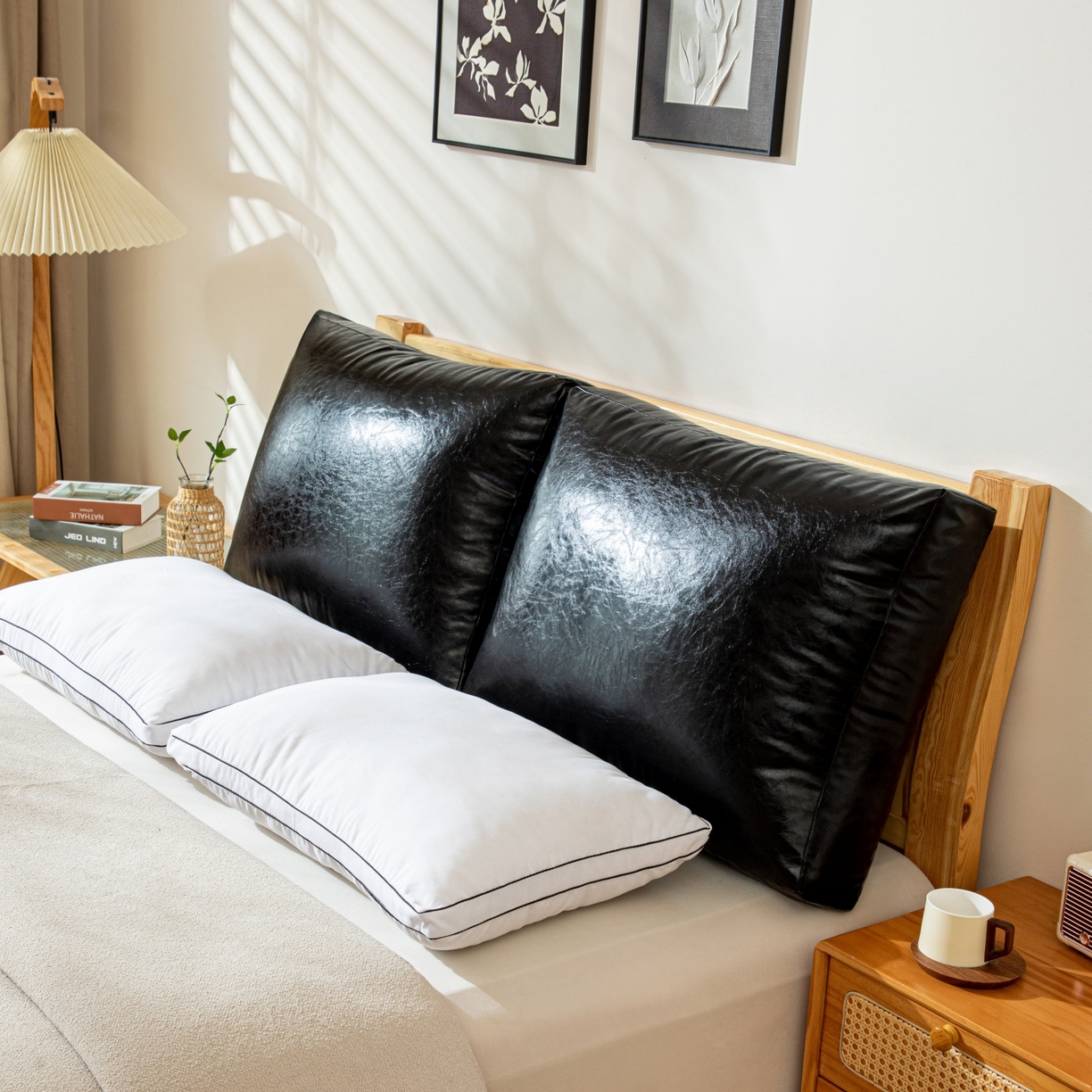 91家纺网 家纺一手货源 找家纺 沐沐家纺 2026新款油蜡皮立体面包枕靠背靠垫 经典纯黑