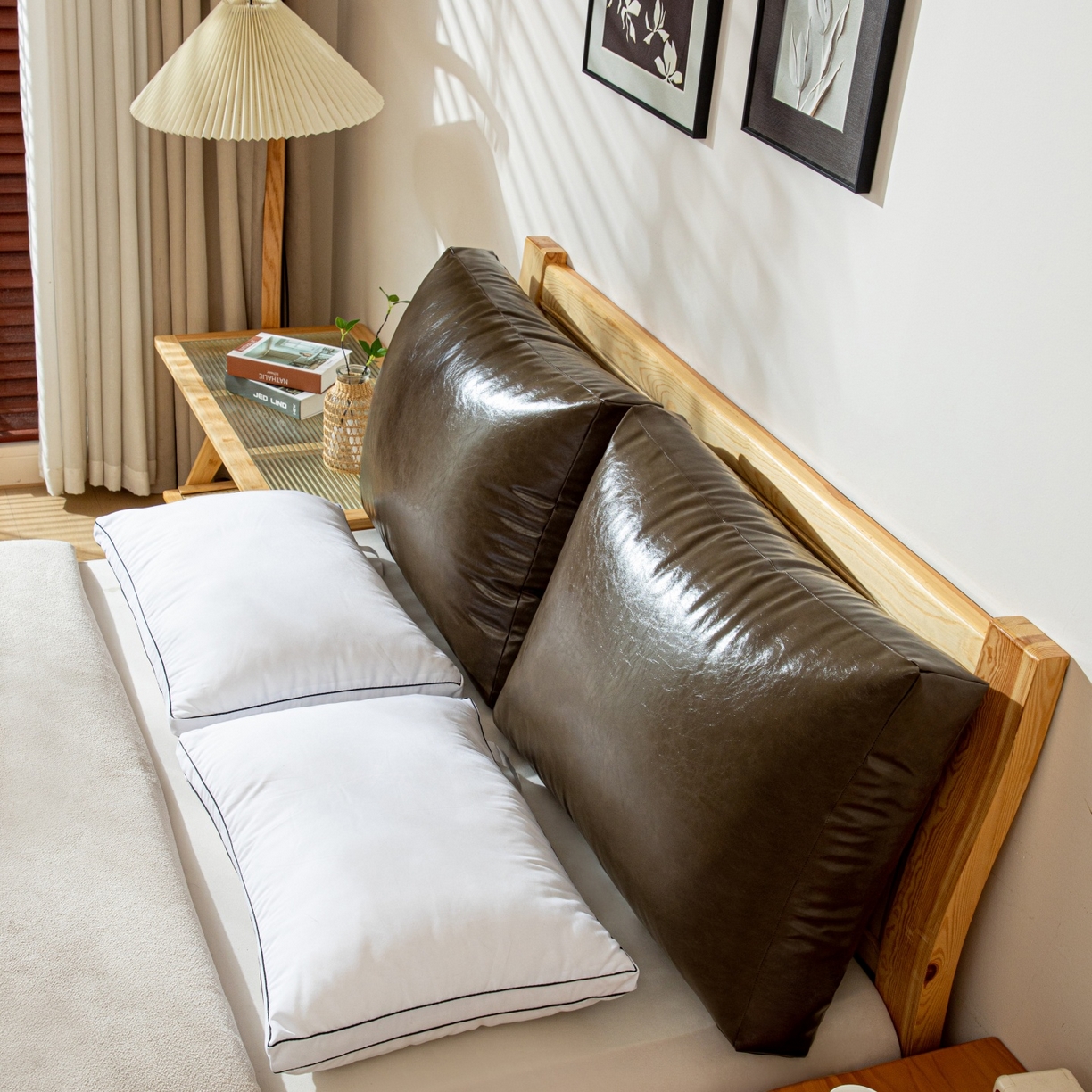 91家纺网 家纺一手货源 找家纺 沐沐家纺 2026新款油蜡皮立体面包枕靠背靠垫 复古深棕