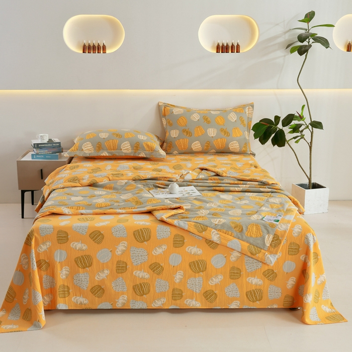 91家纺网 家纺一手货源 找家纺 梦忧草 2026春夏新款木棉双层纱夏被夏凉被空调被 富贵南瓜