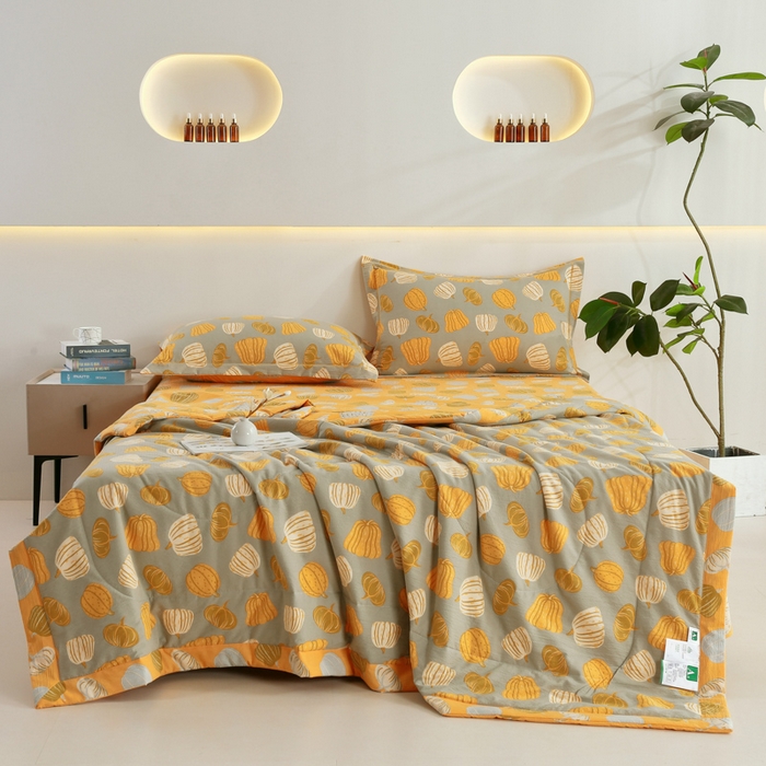 91家纺网 家纺一手货源 找家纺 梦忧草 2026春夏新款木棉双层纱夏被夏凉被空调被 富贵南瓜