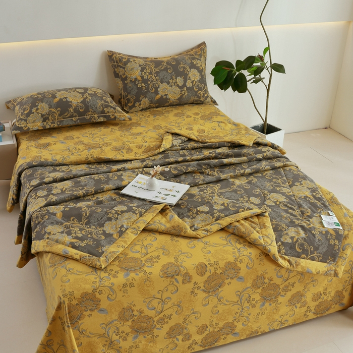 91家纺网 家纺一手货源 找家纺 梦忧草 2026春夏新款木棉双层纱夏被夏凉被空调被 前程似锦