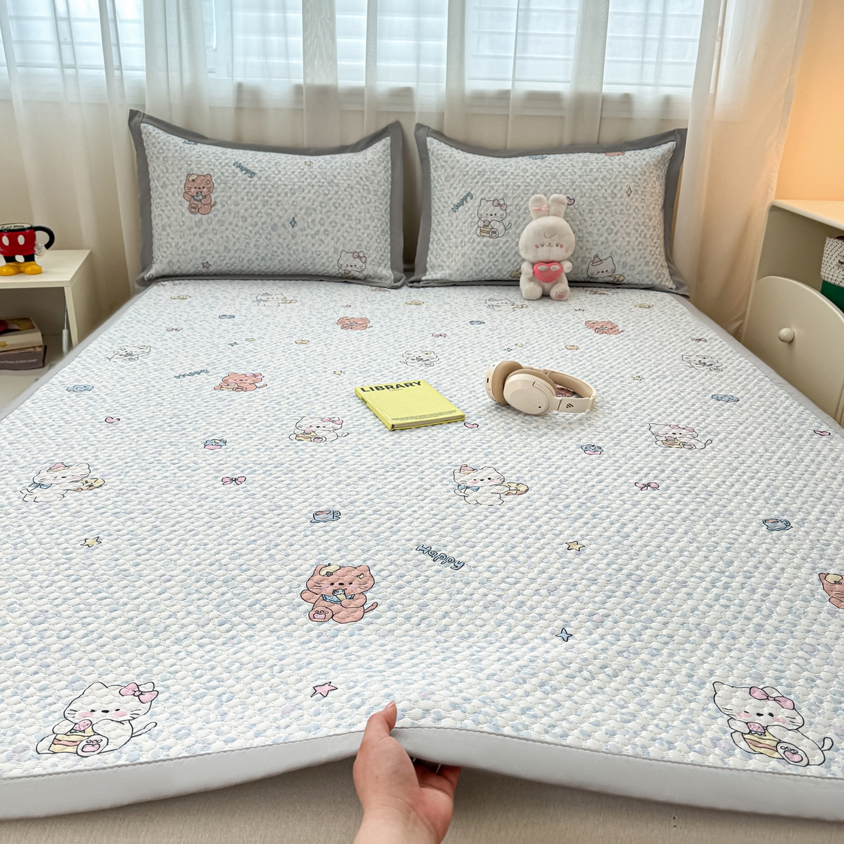 91家纺网 家纺一手货源 找家纺 （总）蓝极人 2026新款小清新冰豆豆数码印花席三明治底席子凉席