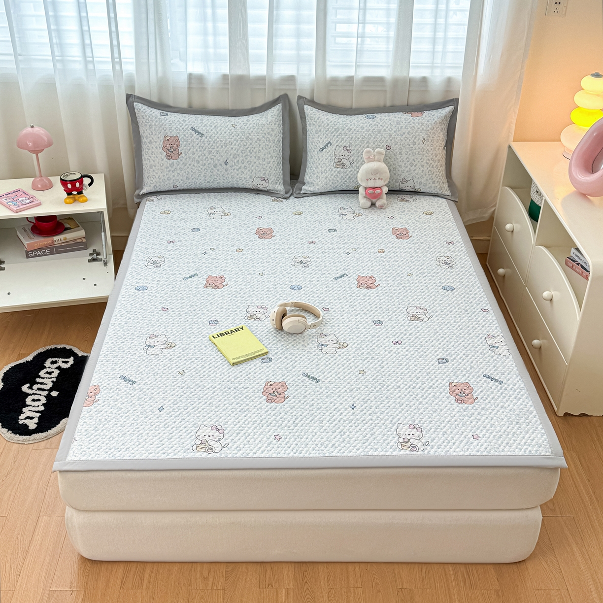 91家纺网 家纺一手货源 找家纺 （总）蓝极人 2026新款小清新冰豆豆数码印花席三明治底席子凉席