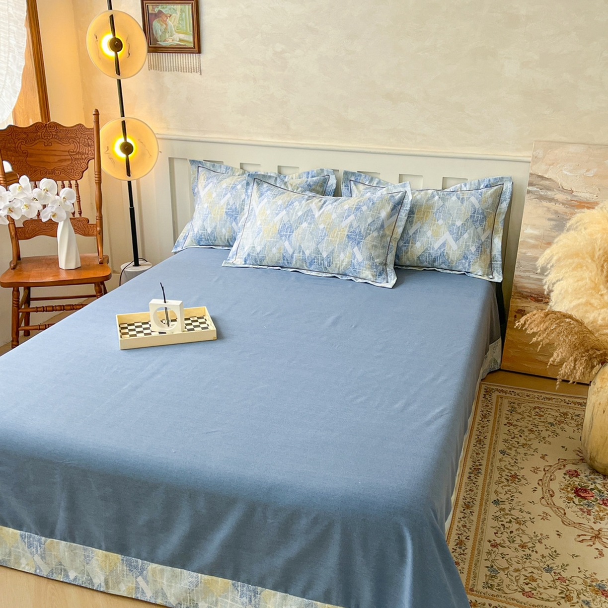 91家纺网 家纺一手货源 找家纺 2025新款全棉磨毛印花单品被套 妮可-蓝