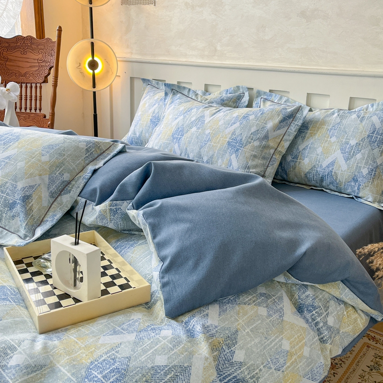 91家纺网 家纺一手货源 找家纺 2025新款全棉磨毛印花单品被套 妮可-蓝