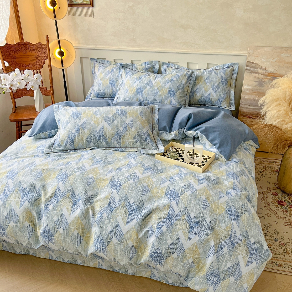 91家纺网 家纺一手货源 找家纺 2025新款全棉磨毛印花单品被套 妮可-蓝