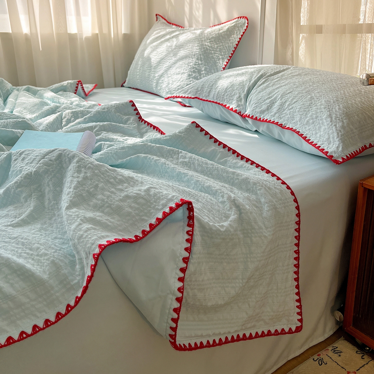 91家纺网 家纺一手货源 找家纺 （总）优佳优品 2026新款泡泡纱三角针夏被四件套--纯色系列