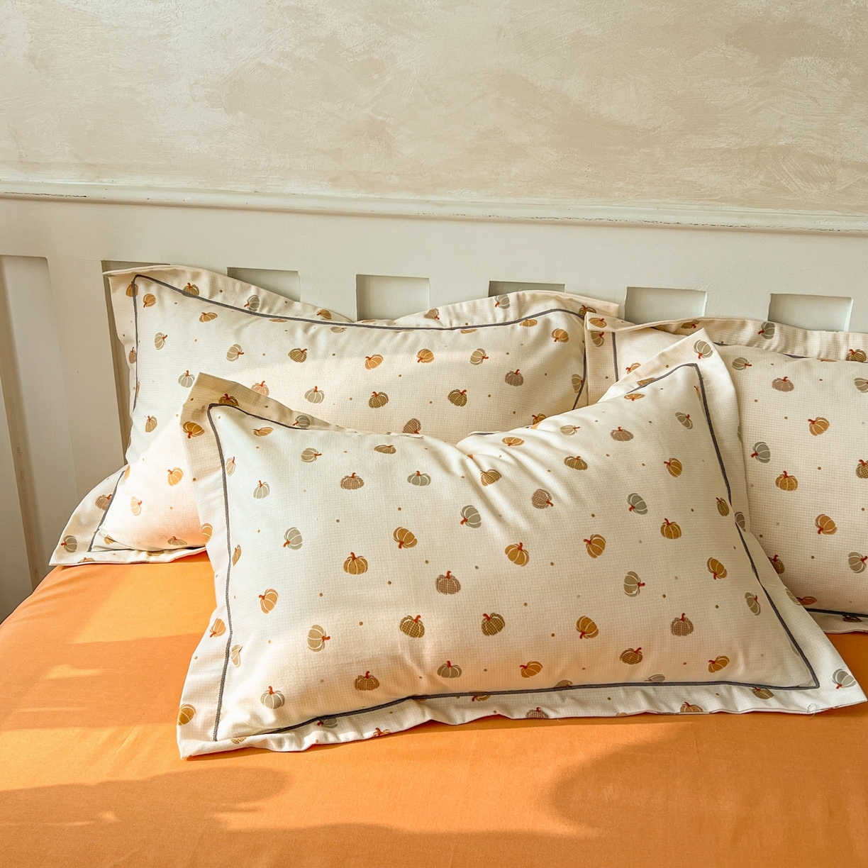 91家纺网 家纺一手货源 找家纺 简约家纺 2025新款全棉磨毛印花单品枕套 贝贝南瓜-米