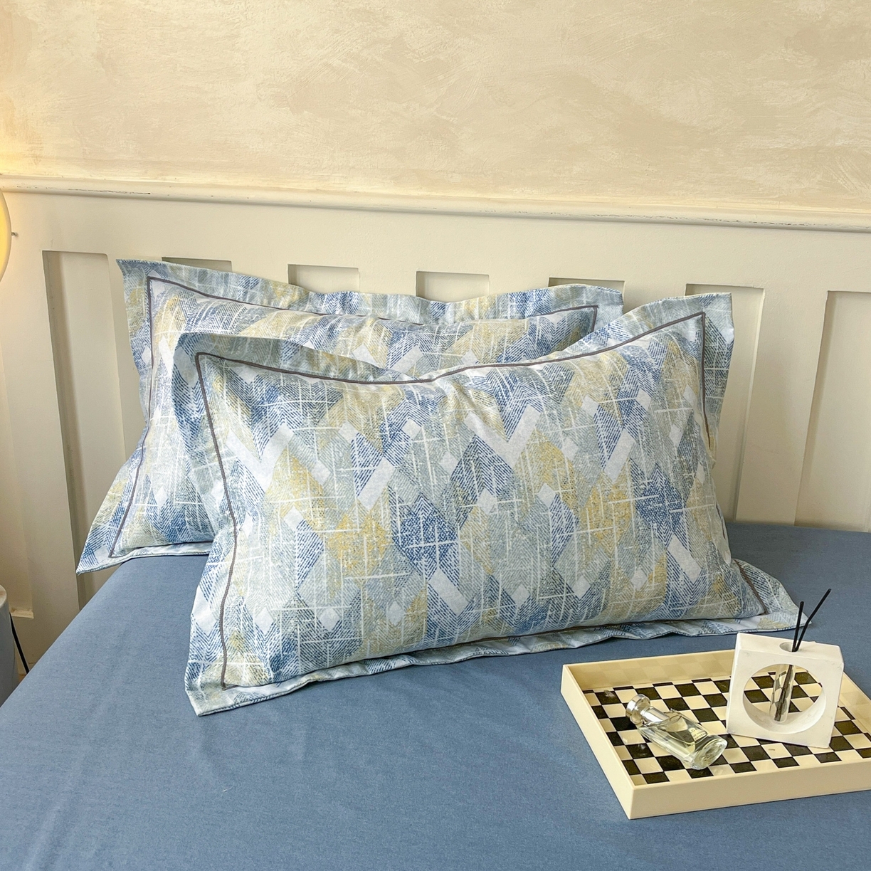 91家纺网 家纺一手货源 找家纺 简约家纺 2025新款全棉磨毛印花单品枕套 妮可-蓝