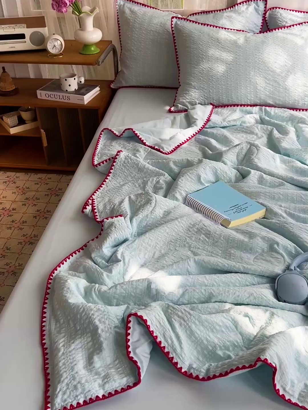 91家纺网 家纺一手货源 找家纺 优佳优品 2026新款泡泡纱三角针夏被四件套--纯色系列 薄荷绿