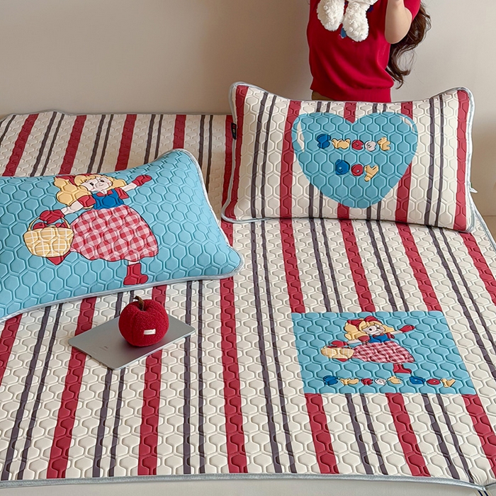 91家纺网 家纺一手货源 找家纺 （总）RYB红黄兰 2026新款ins设计师原创款大版冰皮凉感水洗乳胶加厚6mm凉席三件套