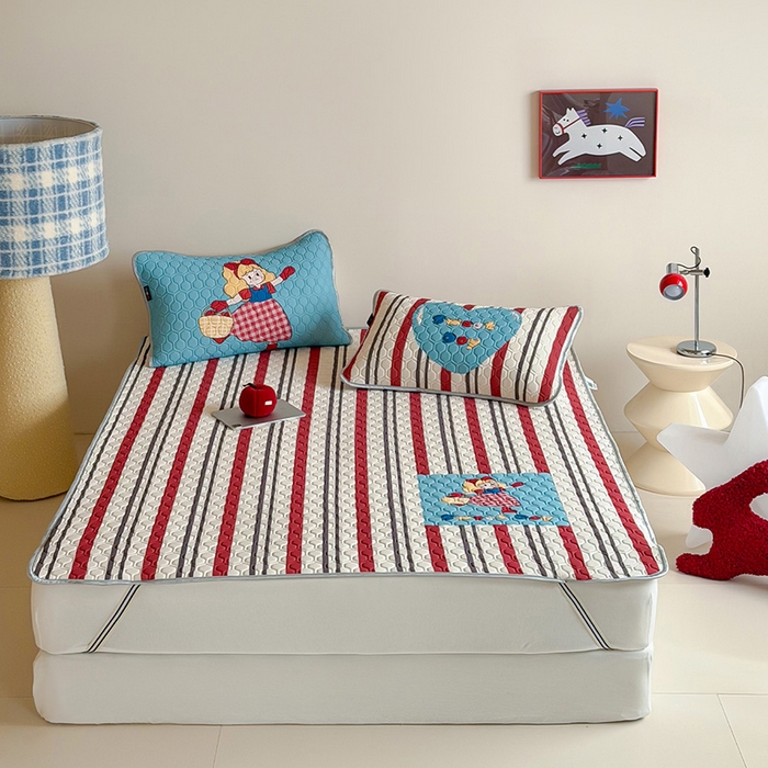 91家纺网 家纺一手货源 找家纺 （总）RYB红黄兰 2026新款ins设计师原创款大版冰皮凉感水洗乳胶加厚6mm凉席三件套