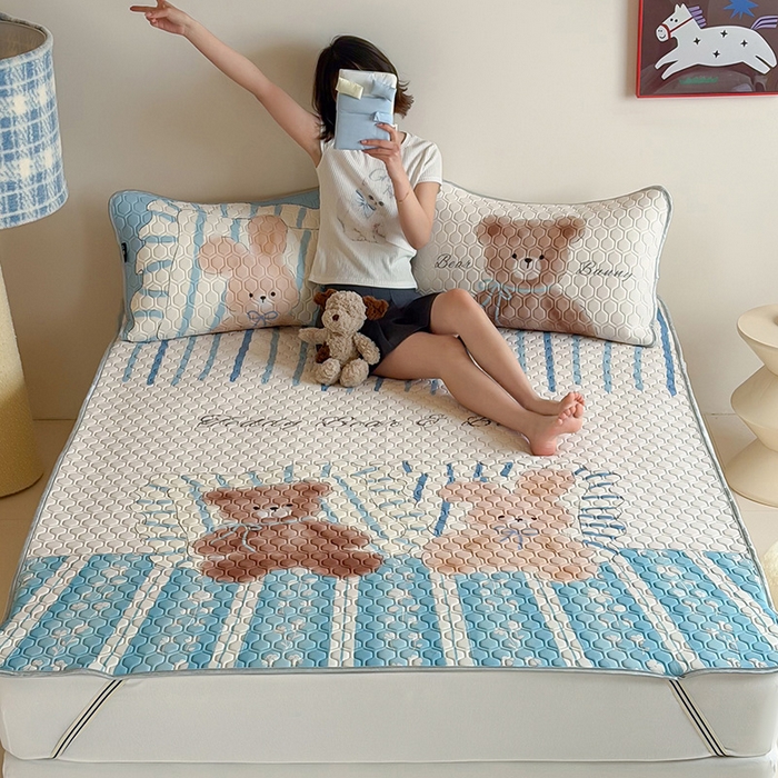 RYB红黄兰 2026新款ins设计师原创款大版冰皮凉感水洗乳胶加厚6mm凉席三件套 小熊和邦尼