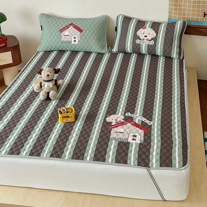 91家纺网 家纺一手货源 找家纺 RYB红黄兰 2026新款ins设计师原创款大版冰皮凉感水洗乳胶加厚6mm凉席三件套 泰迪小窝