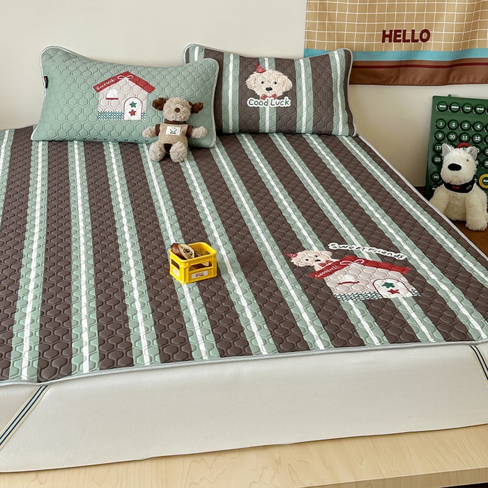 91家纺网 家纺一手货源 找家纺 RYB红黄兰 2026新款ins设计师原创款大版冰皮凉感水洗乳胶加厚6mm凉席三件套 泰迪小窝