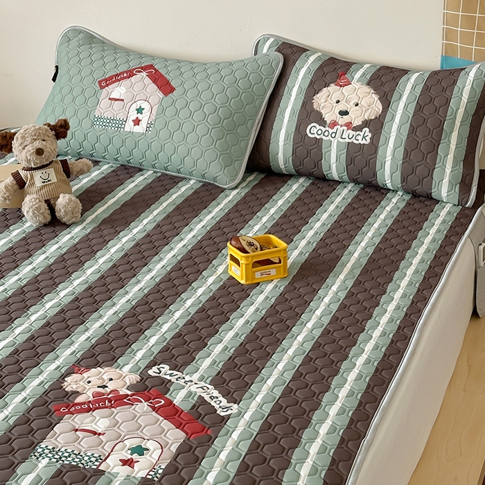 91家纺网 家纺一手货源 找家纺 RYB红黄兰 2026新款ins设计师原创款大版冰皮凉感水洗乳胶加厚6mm凉席三件套 泰迪小窝