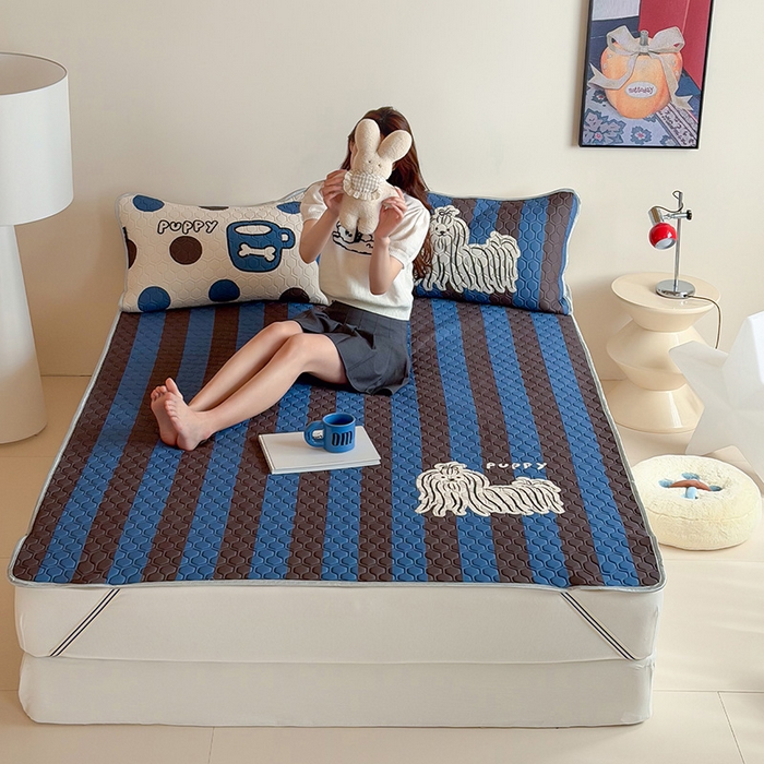 RYB红黄兰 2026新款ins设计师原创款大版冰皮凉感水洗乳胶加厚6mm凉席三件套 蓝条哈吉米