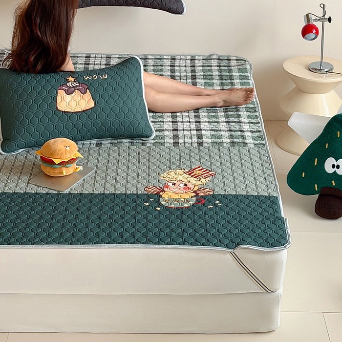 91家纺网 家纺一手货源 找家纺 RYB红黄兰 2026新款ins设计师原创款大版冰皮凉感水洗乳胶加厚6mm凉席三件套 爆米花先生