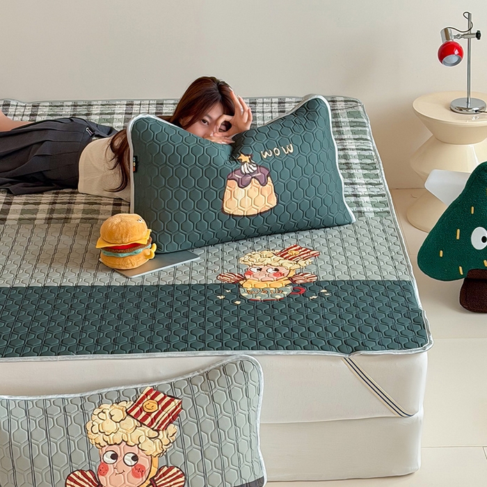 91家纺网 家纺一手货源 找家纺 RYB红黄兰 2026新款ins设计师原创款大版冰皮凉感水洗乳胶加厚6mm凉席三件套 爆米花先生