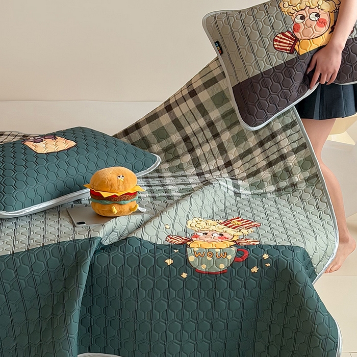 91家纺网 家纺一手货源 找家纺 RYB红黄兰 2026新款ins设计师原创款大版冰皮凉感水洗乳胶加厚6mm凉席三件套 爆米花先生