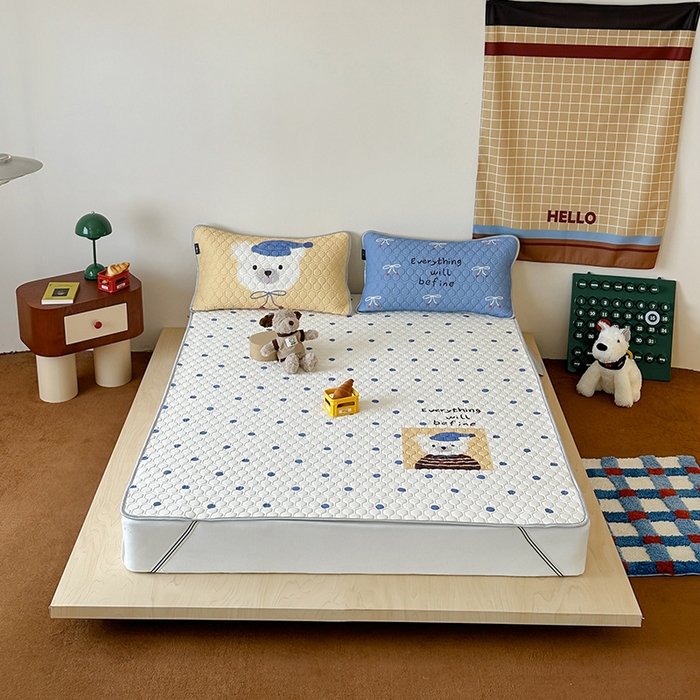 RYB红黄兰 2026新款ins设计师原创款大版冰皮凉感水洗乳胶加厚6mm凉席三件套 波点熊仔