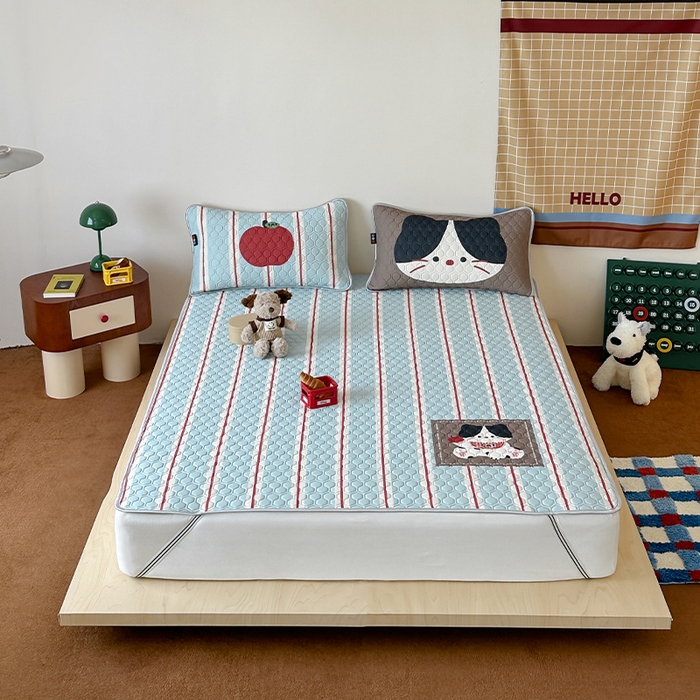 RYB红黄兰 2026新款ins设计师原创款大版冰皮凉感水洗乳胶加厚6mm凉席三件套 苹果小黑猫