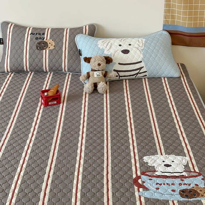 91家纺网 家纺一手货源 找家纺 RYB红黄兰 2026新款ins设计师原创款大版冰皮凉感水洗乳胶加厚6mm凉席三件套 咖啡西高地