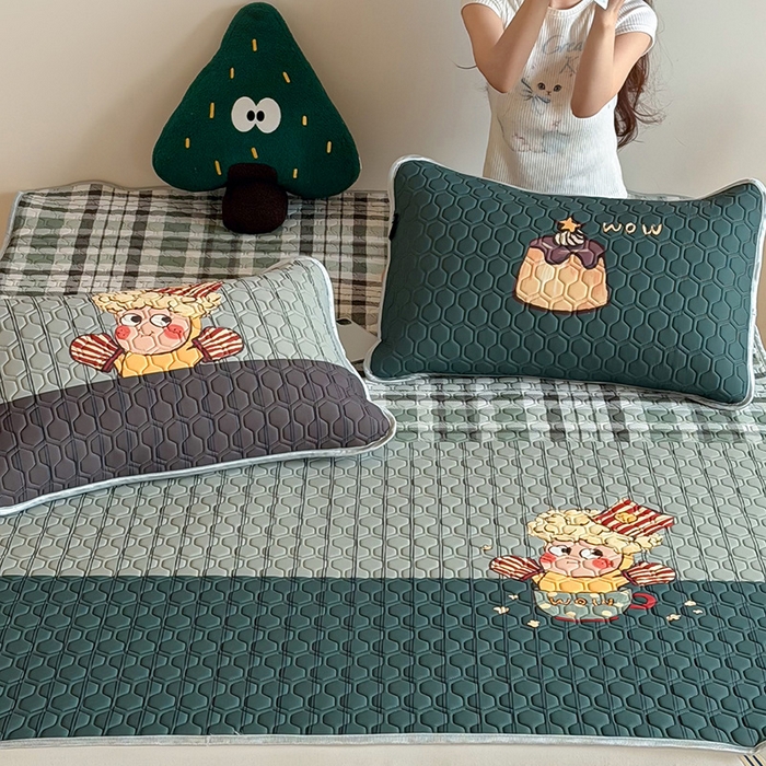 91家纺网 家纺一手货源 找家纺 RYB红黄兰 2026新款ins设计师原创款大版冰皮凉感水洗乳胶加厚6mm凉席三件套 爆米花先生