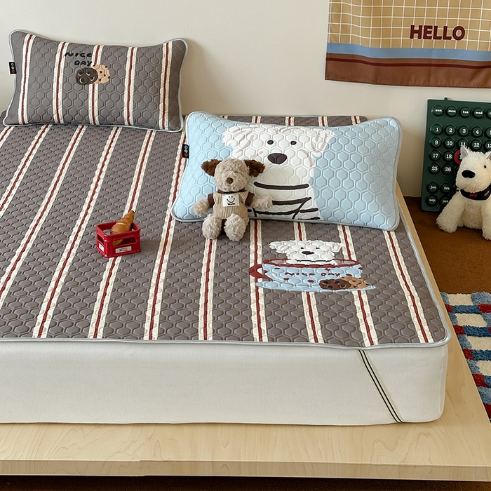 91家纺网 家纺一手货源 找家纺 RYB红黄兰 2026新款ins设计师原创款大版冰皮凉感水洗乳胶加厚6mm凉席三件套 咖啡西高地