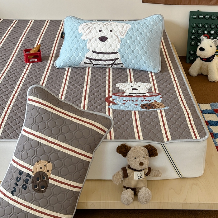 91家纺网 家纺一手货源 找家纺 RYB红黄兰 2026新款ins设计师原创款大版冰皮凉感水洗乳胶加厚6mm凉席三件套 咖啡西高地