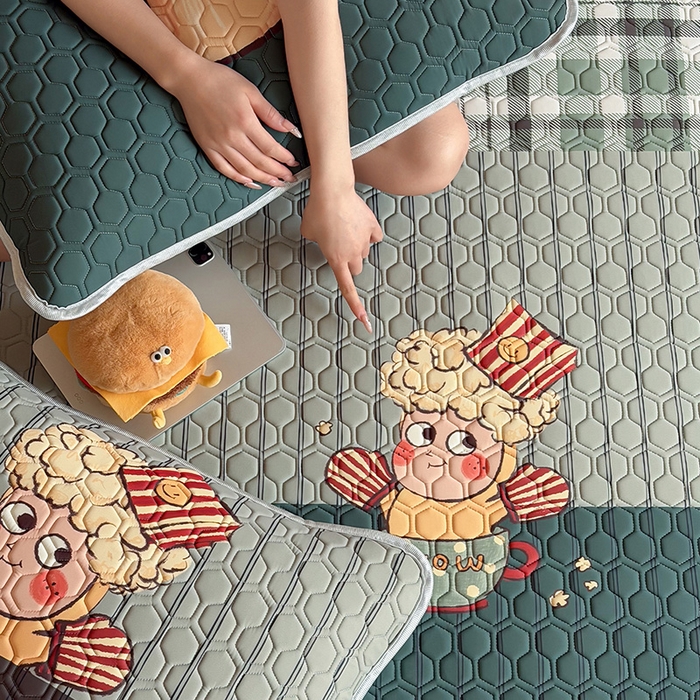 91家纺网 家纺一手货源 找家纺 RYB红黄兰 2026新款ins设计师原创款大版冰皮凉感水洗乳胶加厚6mm凉席三件套 爆米花先生