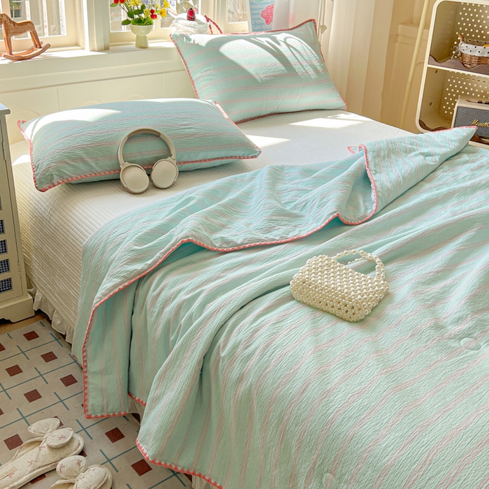 91家纺网 家纺一手货源 找家纺 （总）鑫利来家纺 2026新款日系多巴胺皱皱纱贝壳绣夏被夏凉被空调被