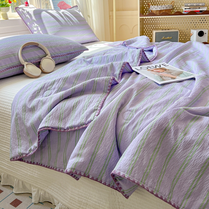 91家纺网 家纺一手货源 找家纺 鑫利来家纺 2026新款日系多巴胺皱皱纱贝壳绣夏被夏凉被空调被 春染-紫
