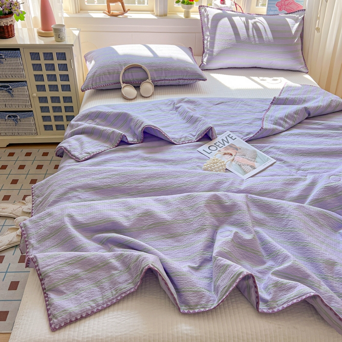 91家纺网 家纺一手货源 找家纺 鑫利来家纺 2026新款日系多巴胺皱皱纱贝壳绣夏被夏凉被空调被 春染-紫