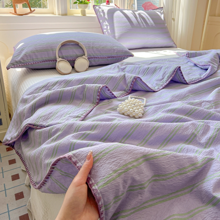 91家纺网 家纺一手货源 找家纺 鑫利来家纺 2026新款日系多巴胺皱皱纱贝壳绣夏被夏凉被空调被 春染-紫