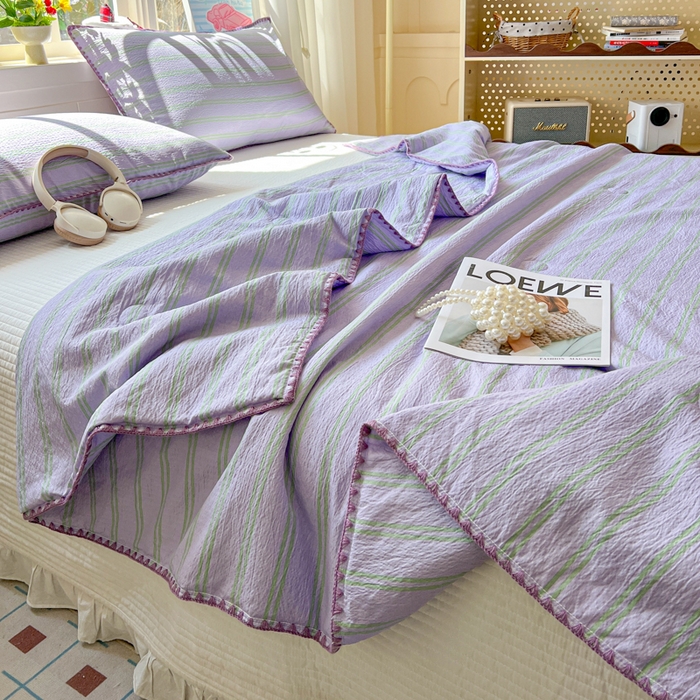 91家纺网 家纺一手货源 找家纺 鑫利来家纺 2026新款日系多巴胺皱皱纱贝壳绣夏被夏凉被空调被 春染-紫