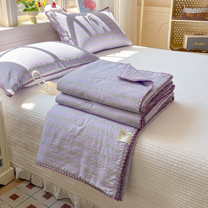 91家纺网 家纺一手货源 找家纺 鑫利来家纺 2026新款日系多巴胺皱皱纱贝壳绣夏被夏凉被空调被 春染-紫