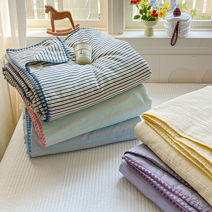 鑫利来家纺 2026新款日系多巴胺皱皱纱贝壳绣夏被夏凉被空调被 组合图仅供展示-不可下单