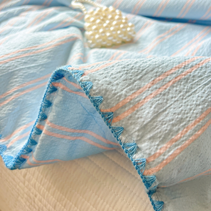 91家纺网 家纺一手货源 找家纺 鑫利来家纺 2026新款日系多巴胺皱皱纱贝壳绣夏被夏凉被空调被 春染-清蓝