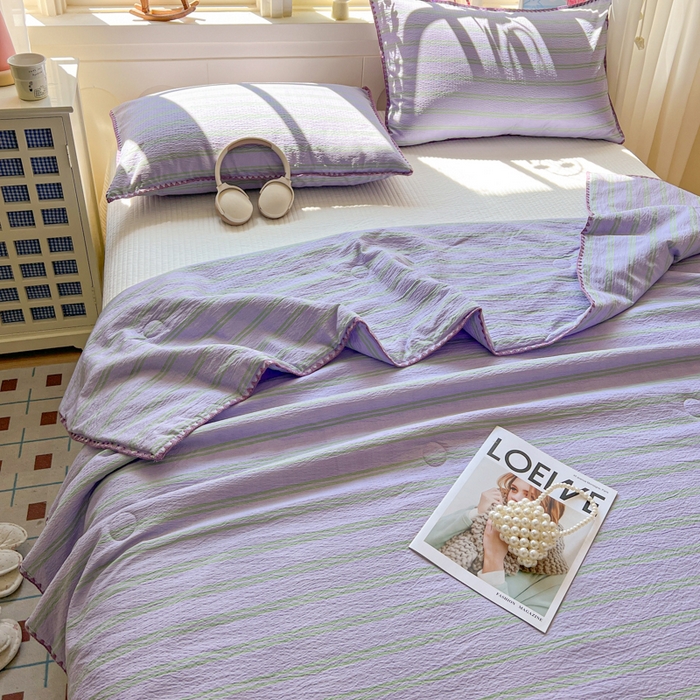 91家纺网 家纺一手货源 找家纺 鑫利来家纺 2026新款日系多巴胺皱皱纱贝壳绣夏被夏凉被空调被 春染-紫